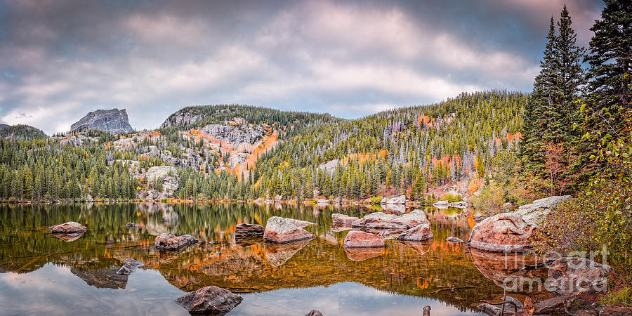 Vintage Panorama of Bear Lake in the Fall - Rocky Mountain National Park Estes Park Colorado Photograph by Silvio Ligutti