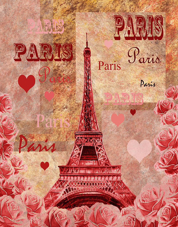 Vintage Paris And Roses Painting