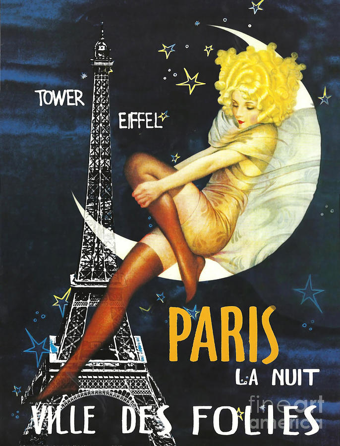 Vintage Painting - Vintage Paris Moon by Mindy Sommers