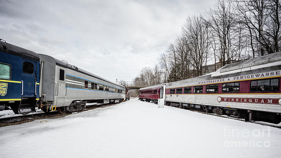 Vintage Passenger Train Cars in Winter Photograph by Edward Fielding