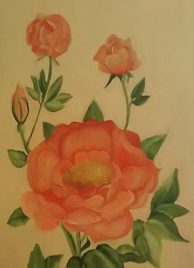 Vintage Peach Rose Painting by Lee Green