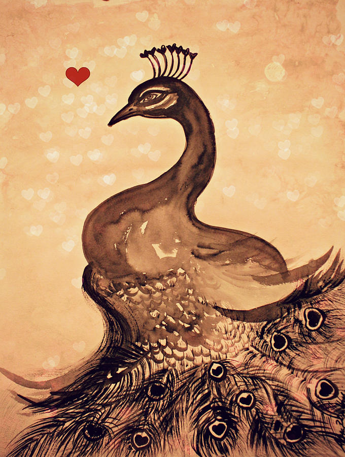 Vintage Peacock Painting by Alma Yamazaki