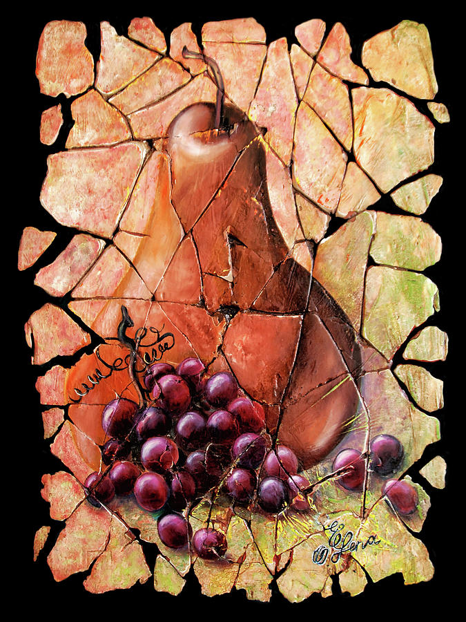 Vintage  Pear And Grapes Fresco   Painting by OLena Art