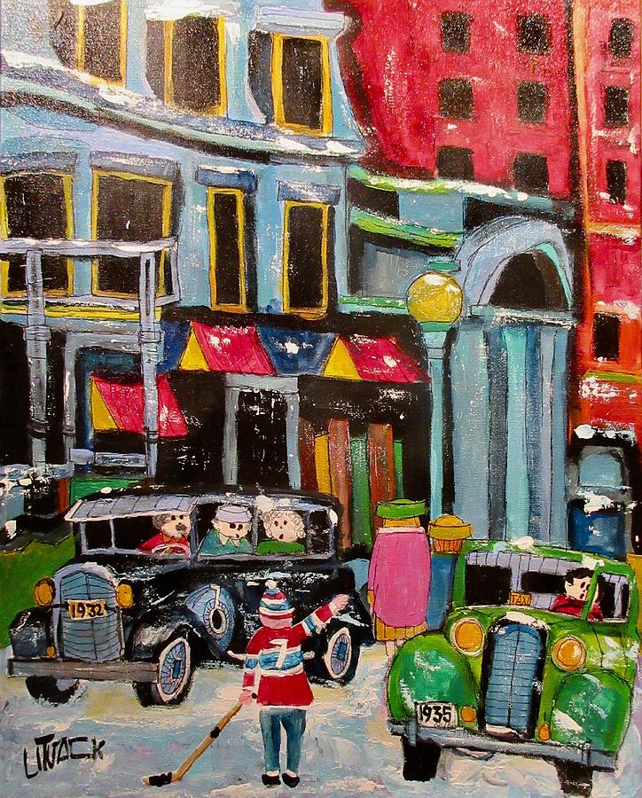 Vintage Peel Street Montreal 1935 Painting by Michael Litvack