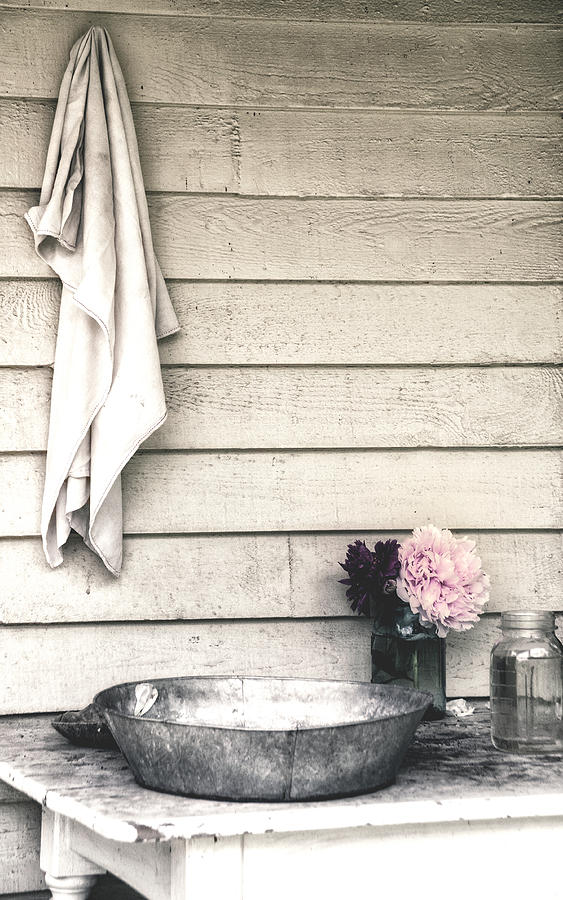 Vintage Peony and Hand Wash Basin Photograph by Julie Palencia