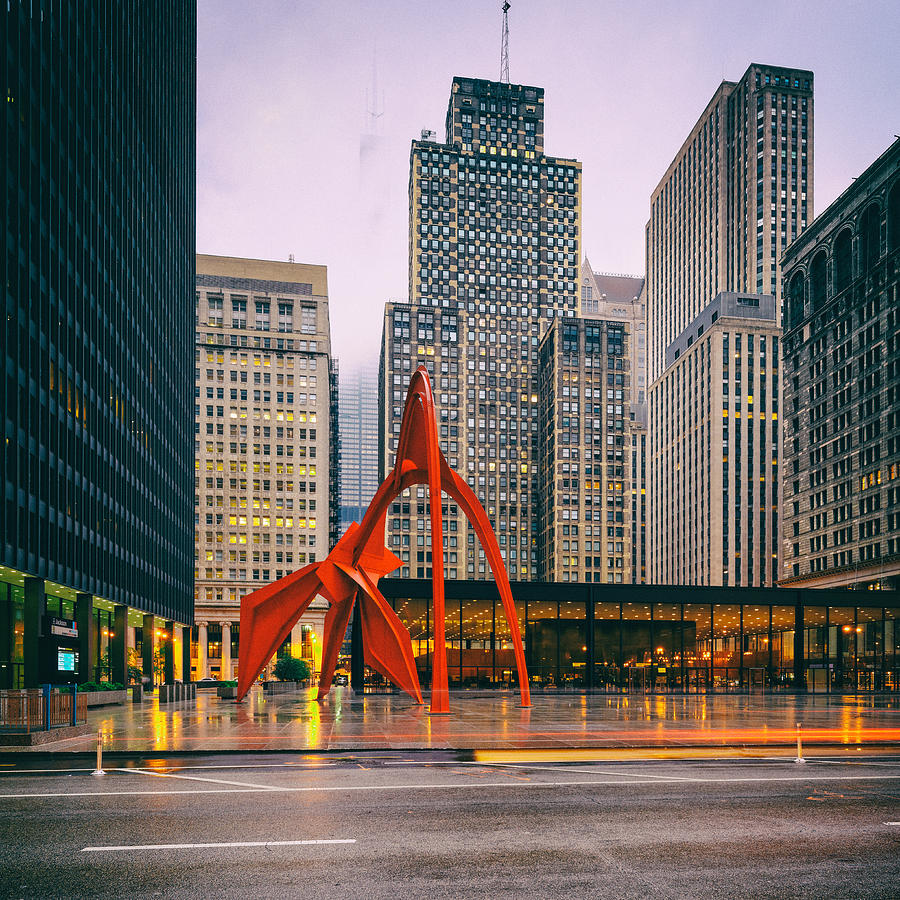 Vintage Photo Of Alexander Calder Flamingo Sculpture Federal Plaza Building - Chicago Illinois Photograph