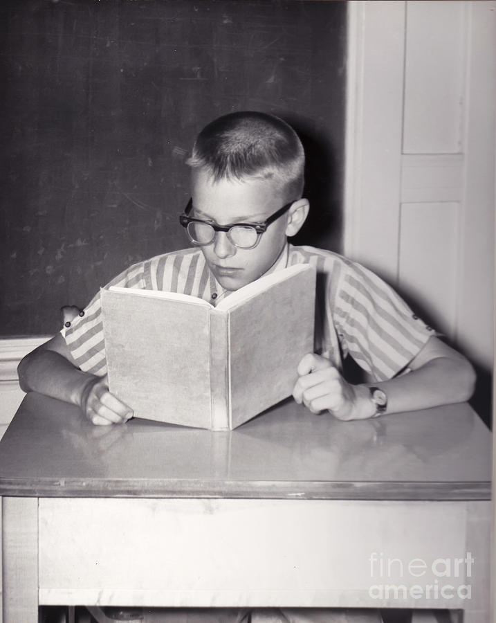 Vintage Photo of Young Boy Reading Book Photograph by Karen Foley
