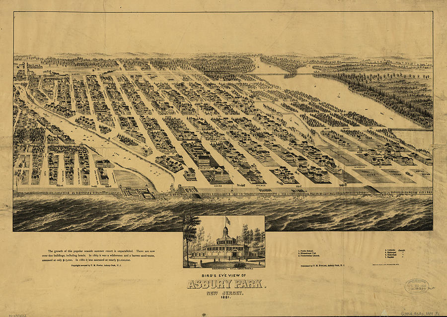 Vintage Pictorial Map of Asbury Park NJ - 1881 Drawing by ...