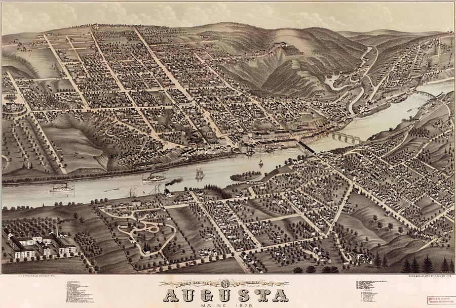 Vintage Pictorial Map of Augusta Maine Drawing by CartographyAssociates ...