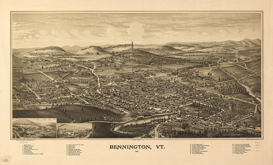 Vintage Pictorial Map of Bennington Vermont Drawing by ...