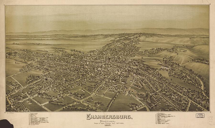 Vintage Pictorial Map of Chambersburg PA - 1894 Drawing by 