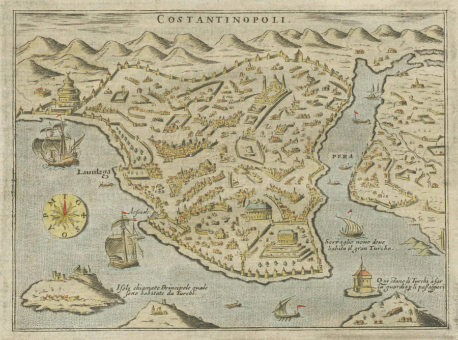 Vintage Pictorial Map Of Constantinople - 1620 Drawing