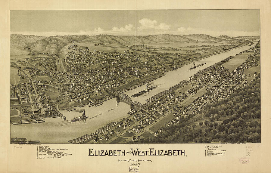 Vintage Pictorial Map Of Elizabeth Pa 1897 Cartographyassociates 