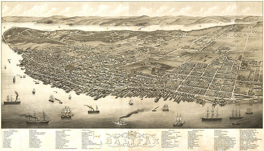 Vintage Pictorial Map of Halifax - 1879 Drawing by ...