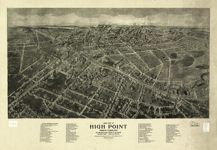 Vintage Pictorial Map Of High Point Nc - 1913 Drawing