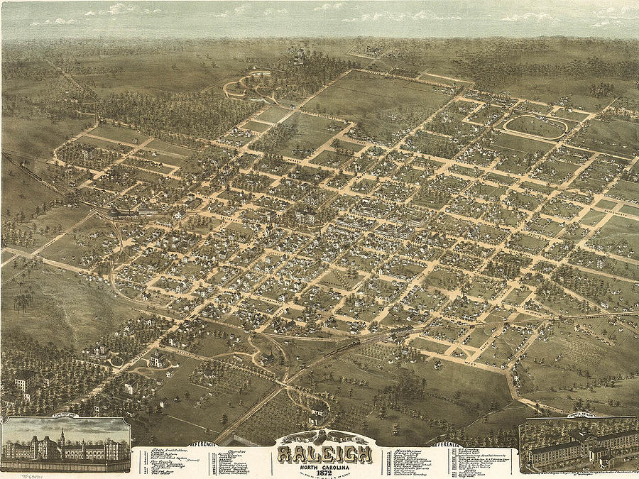 Vintage Pictorial Map of Raleigh NC - 1872 Drawing by ...