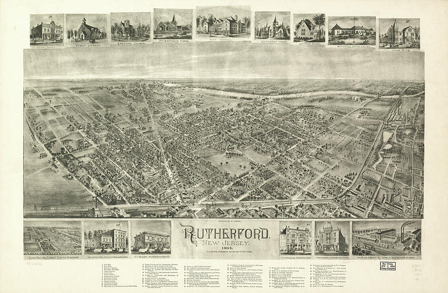 Vintage Pictorial Map Of Rutherford Nj - 1904 Drawing