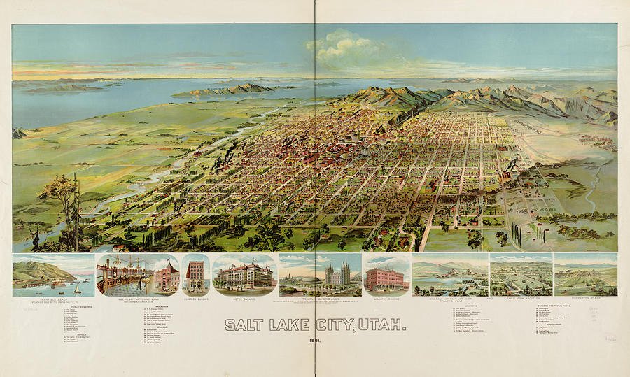 Vintage Pictorial Map of Salt Lake City - 1891 Drawing by CartographyAssociates - Fine Art America