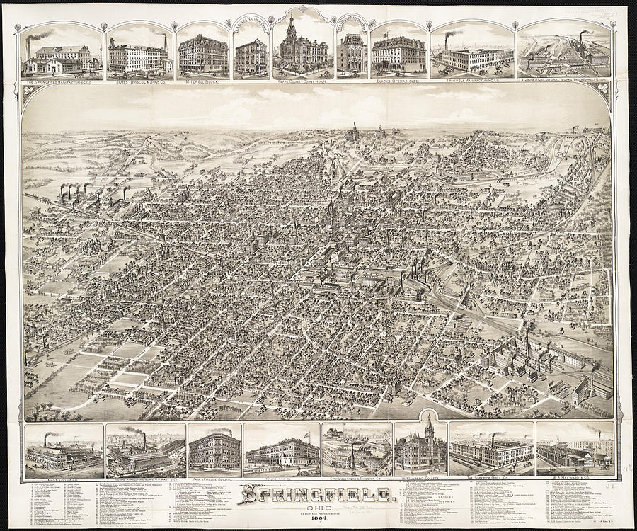 Vintage Pictorial Map Of Springfield Ohio Drawing by CartographyAssociates