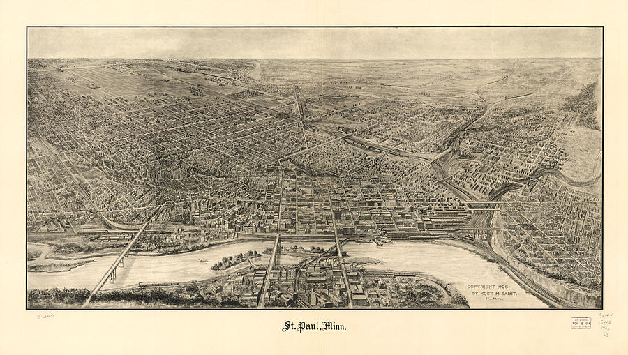 Vintage Pictorial Map of St. Paul Minnesota - 1906 Drawing by ...