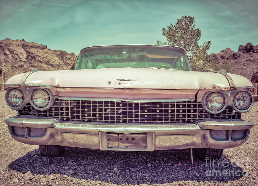 Vintage Pink American Car in the Desert Photograph by Edward Fielding