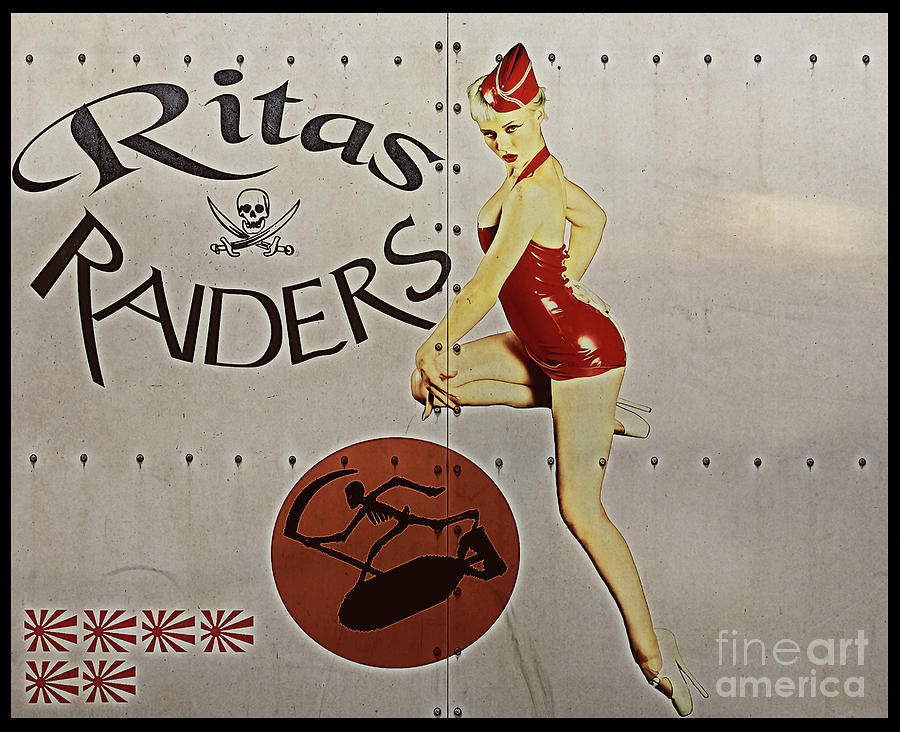 Vintage Pinup Photograph - Vintage Pinup Nose Art Ritas Raiders by Cinema Photography