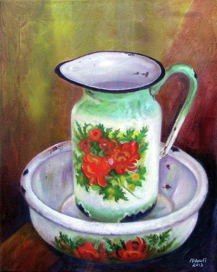 Vintage pitcher and wash bowl set Painting by Ewan McAnuff