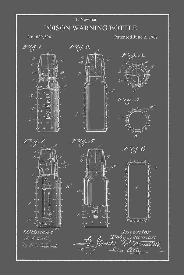 Vintage Poison Bottle Patent Drawing by Vintage Pix