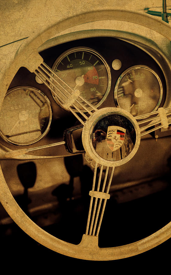 Vintage Mixed Media - Vintage Porsche Steering Wheel by Design Turnpike