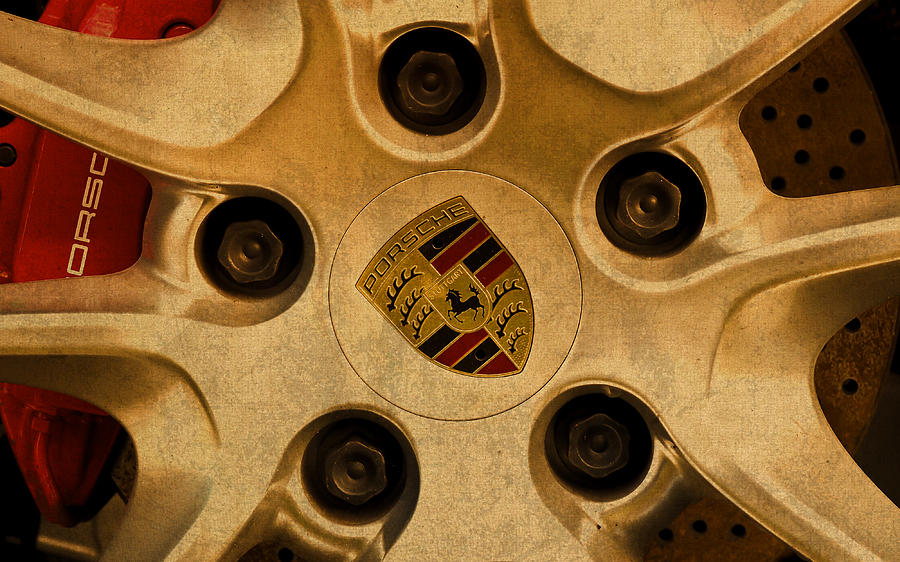 Vintage Mixed Media - Vintage Porsche Wheel Logo by Design Turnpike