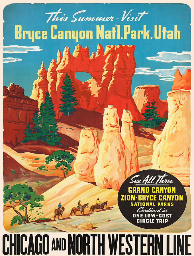 Bryce Canyon National Park Navajo Loop Utah Vintage Railroad Travel Art Poster 