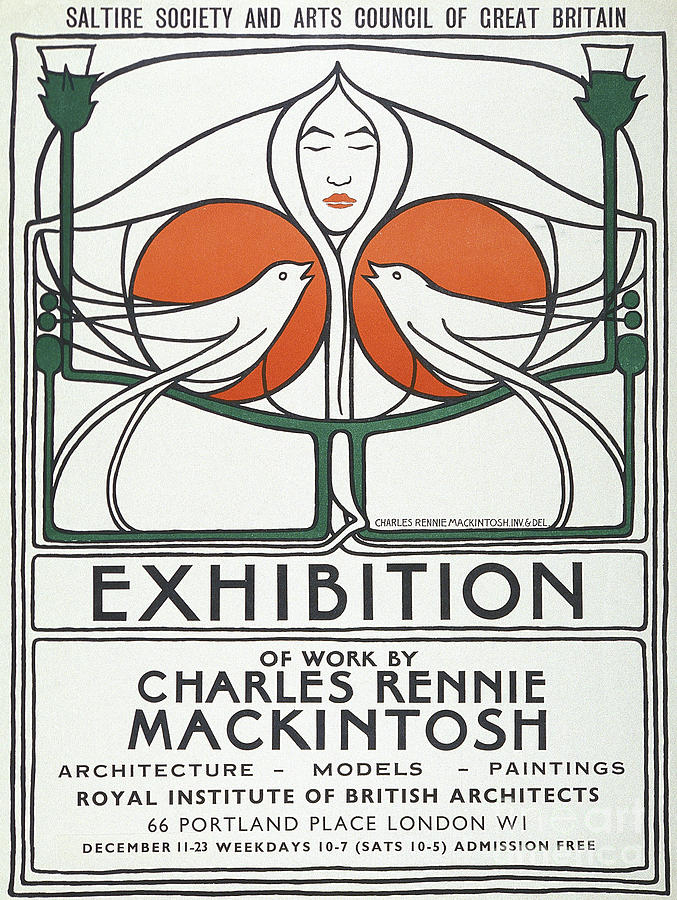 Vintage Poster Design by Charles Rennie Mackintosh Drawing by Charles Rennie Mackintosh
