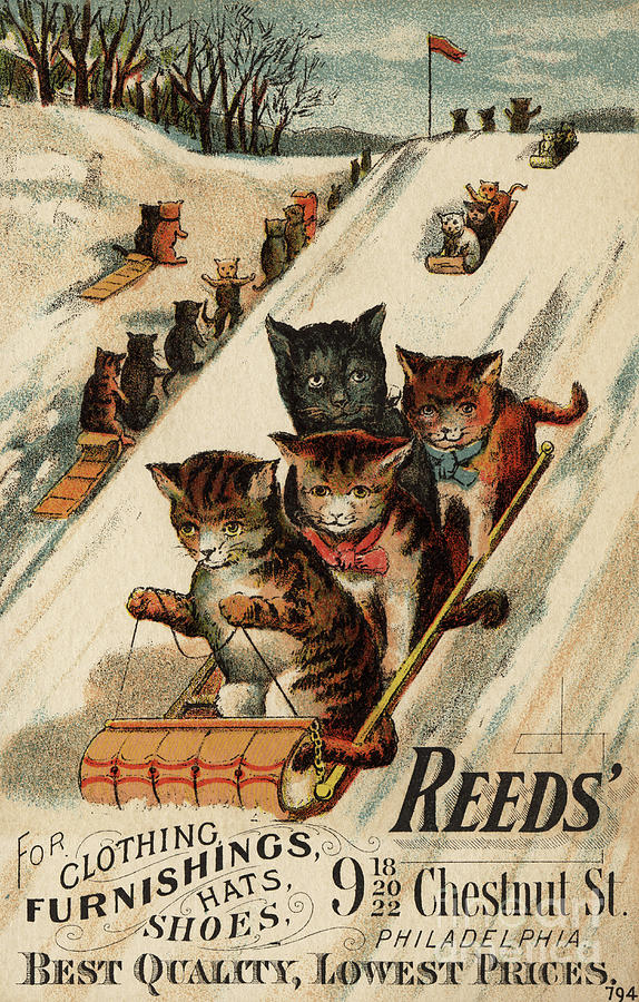 Christmas Painting - Vintage poster with Cats by American School