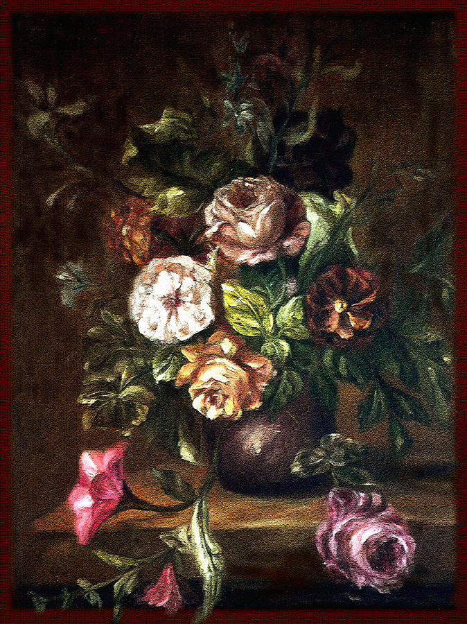 Vintage - Pots and Flowers  Painting by Richa Malik