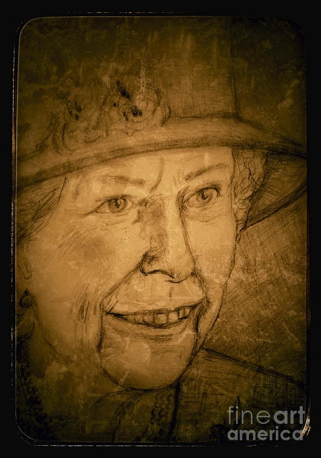 Vintage Queen Elizabeth B Drawing by Joan-Violet Stretch