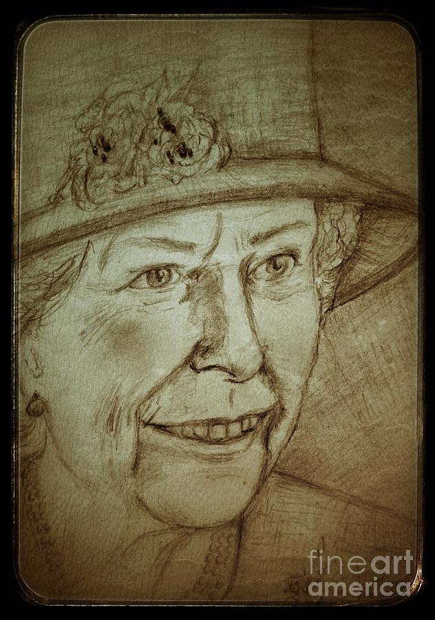 Vintage Queen Elizabeth A Drawing by Joan-Violet Stretch