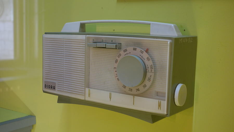 Vintage Radio With Lime Green Background Photograph