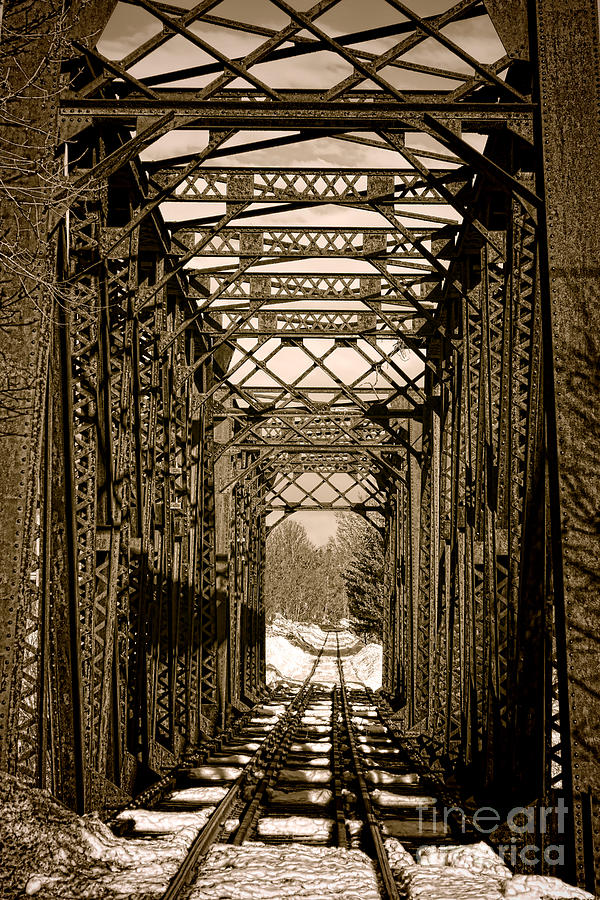 Vintage Railroad Bridge in Snow Photograph by Olivier Le Queinec