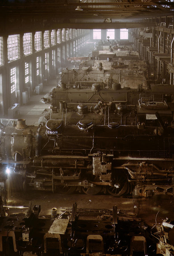 Vintage Railroad Locomotive Shop - 1942 Photograph by War Is Hell Store