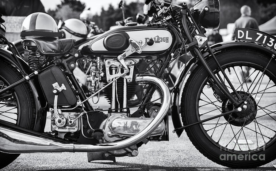 Vintage Raleigh Motorcycle Monochrome Photograph by Tim Gainey