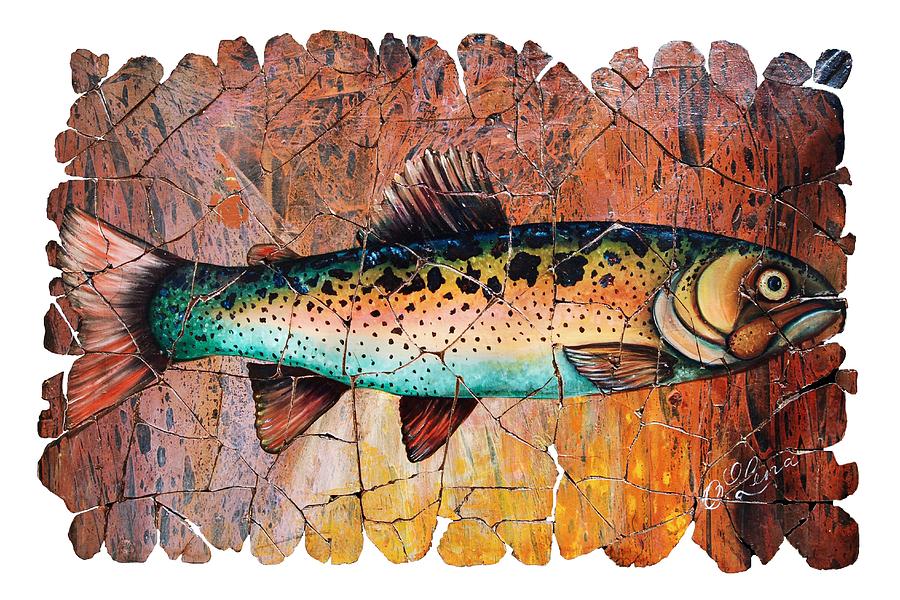 Vintage Red Trout Fresco  Every Fisherman should have inspiring art and of course a Fisherman Prayer Painting by OLena Art