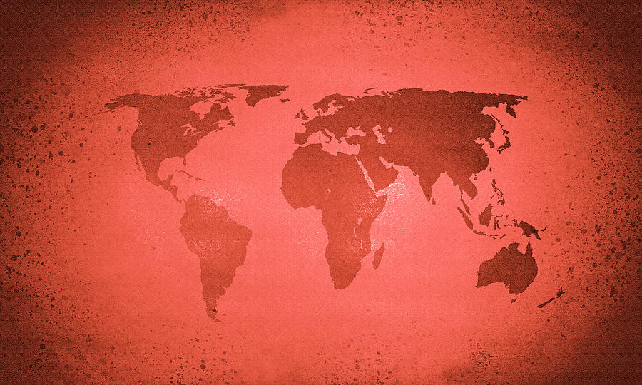 Vintage red world map Digital Art by Steve Ball