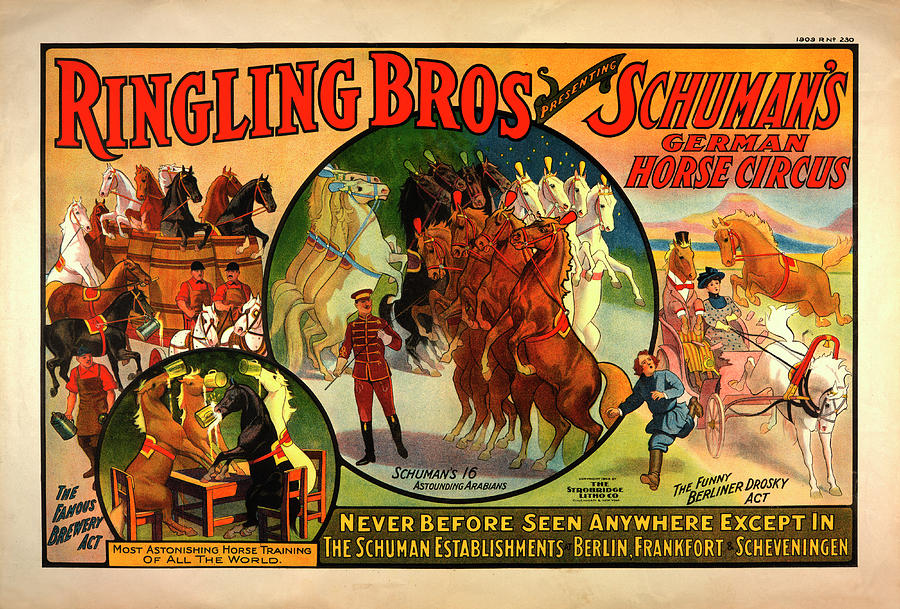 Vintage Ringling Bros Presenting Schumans German horse circus poster Digital Art by Mark Kiver
