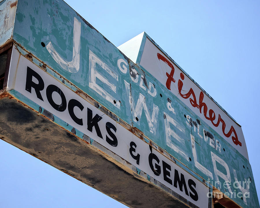 Vintage Roadside Sign Rocks and Gems Photograph by Edward Fielding