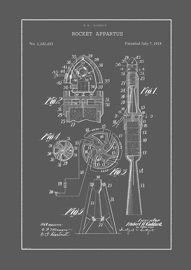 Vintage Rocket Patent Drawing by Vintage Pix