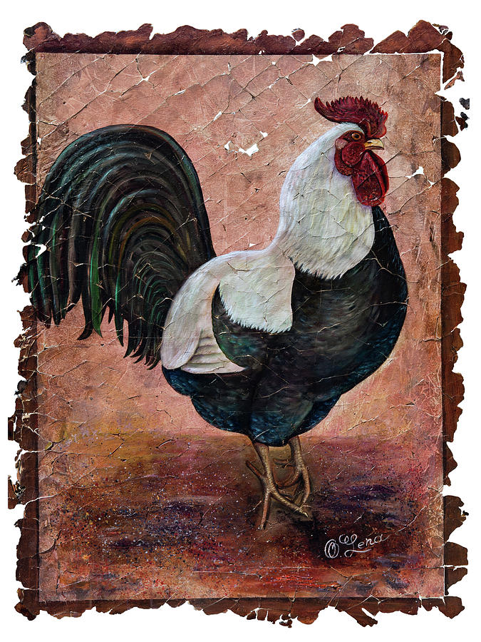 Vintage Rooster Fresco  Painting by OLena Art