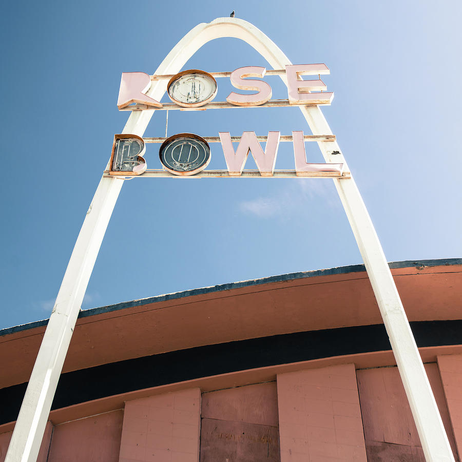 Tulsa Photograph - Vintage Rose Bowl Route 66 Tulsa - Square Format by Gregory Ballos