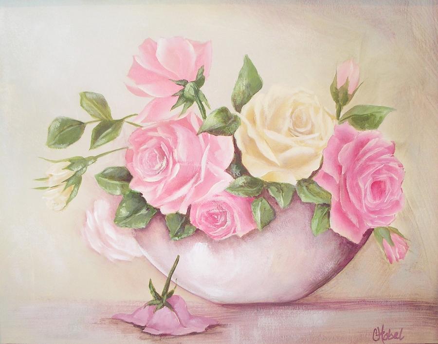 Vintage Roses Shabby Chic Roses Painting Print Painting by Chris Hobel
