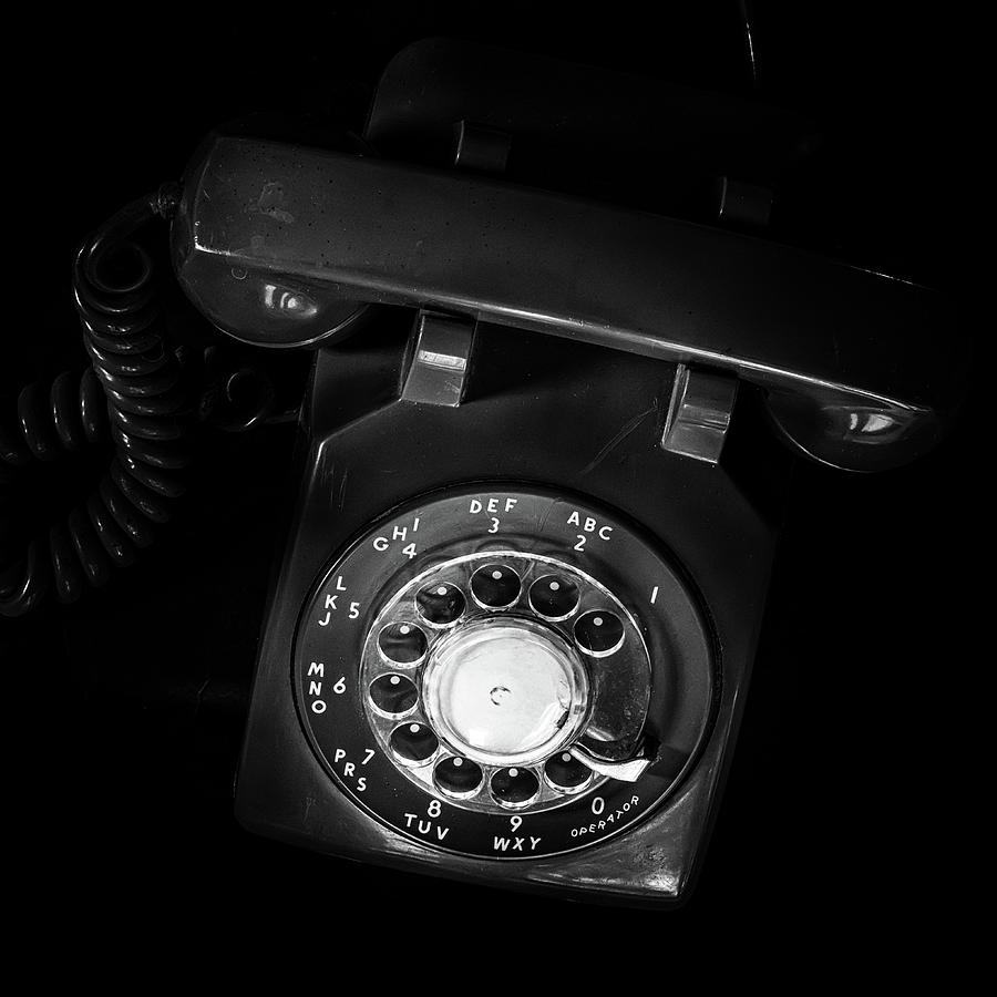 Vintage Rotary Dial Telephone Black and White Square Photograph by Terry DeLuco