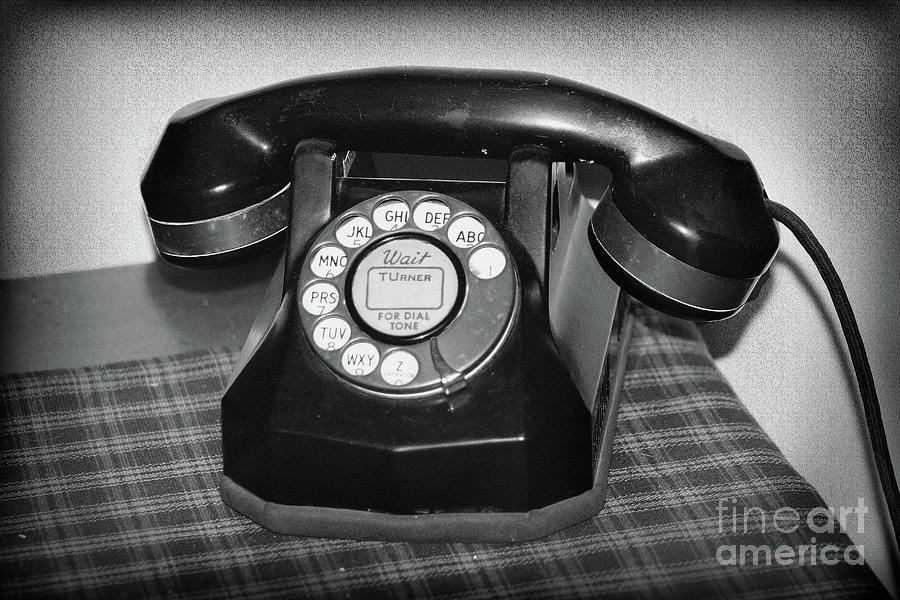 Vintage Rotary Phone Black and White Photograph by Karen Adams